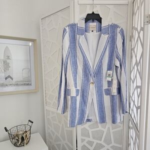 Court & Rowe linen blazer with blue & white stripes plus size 16